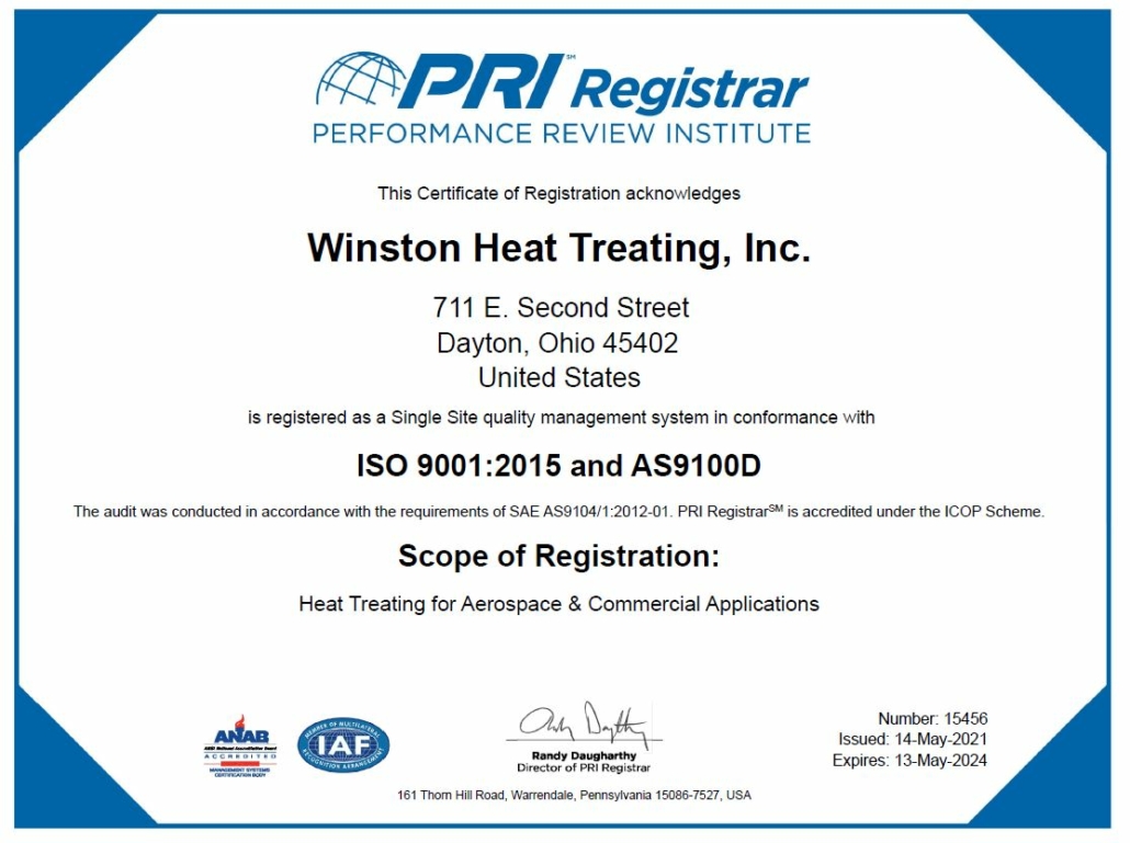 Winston completes its AS9100D certification